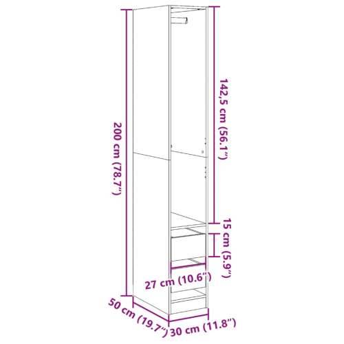 Ormar siva boja betona 30 x 50 x 200 cm od konstruiranog drva - Beton siva 30 x 50 x 200 cm 1 2 ladice Cijena