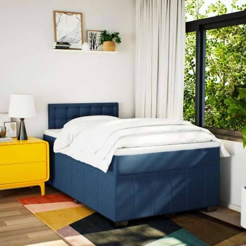 Krevet s oprugama i madracem plavi 120 x 200 cm od tkanine - Plava 120 x 200 cm gumbi Cijena