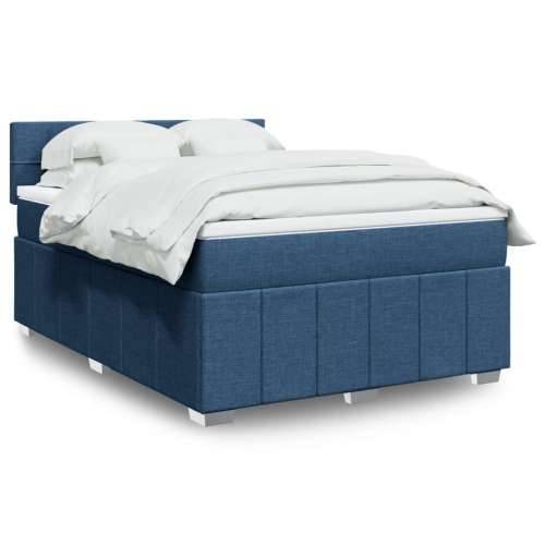 Krevet s oprugama i madracem plavi 140 x 190 cm od tkanine - Plava 140 x 190 cm Blok s kvadratima Cijena