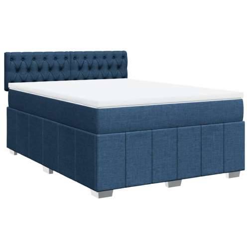 Krevet s oprugama i madracem plavi 140 x 190 cm od tkanine - Plava 140 x 190 cm Dizajn s gumbima Cijena
