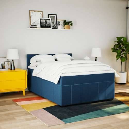 Krevet s oprugama i madracem plavi 140x200 cm od tkanine Plava 140 x 200 cm Blok s kvadratima Cijena