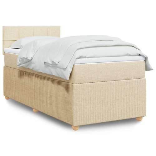 Krevet s oprugama i madracem krem 90 x 200 cm od tkanine Krema 90 x 200 cm Blok s kvadratima Cijena