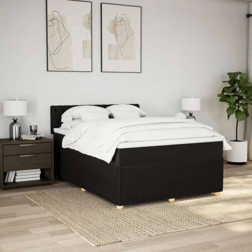 Krevet s oprugama i madracem crni 140x200 cm od tkanine - Crna 140 x 200 cm Dizajn s gumbima Cijena