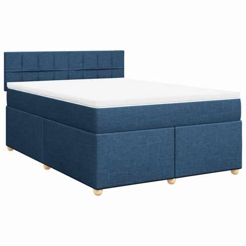 Krevet s oprugama i madracem plavi 140 x 190 cm od tkanine - Plava 140 x 190 cm Blok s kvadratima Cijena