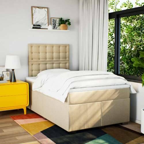 Krevet box spring s madracem krem 120 x 190 cm od tkanine - Krema 120 x 190 cm gumbi Cijena