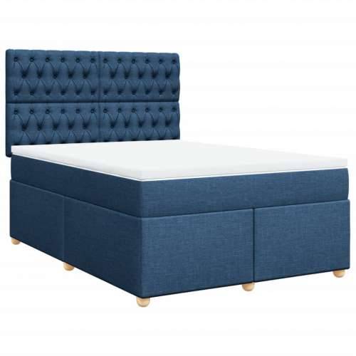 Krevet s oprugama i madracem plavi 140 x 190 cm od tkanine - Plava 140 x 190 cm Dizajn s gumbima Cijena