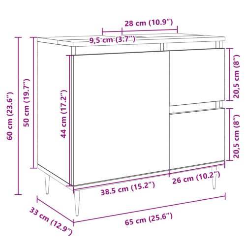 Kupaonski ormarić za Lavabo - Umivaonik boja hrasta 65x33x60 cm drveni - sonoma hrast 1 Cijena
