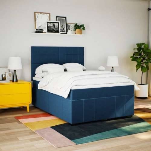 Krevet s oprugama i madracem plavi 140 x 190 cm od tkanine - Plava 140 x 190 cm Blok s kvadratima Cijena