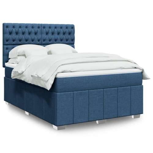 Krevet s oprugama i madracem plavi 140 x 190 cm od tkanine Plava 140 x 190 cm Dizajn s gumbima Cijena