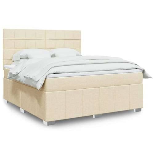 Krevet s oprugama i madracem krem 180x200 cm od tkanine - Krema 180 x 200 cm Blok s kvadratima Cijena