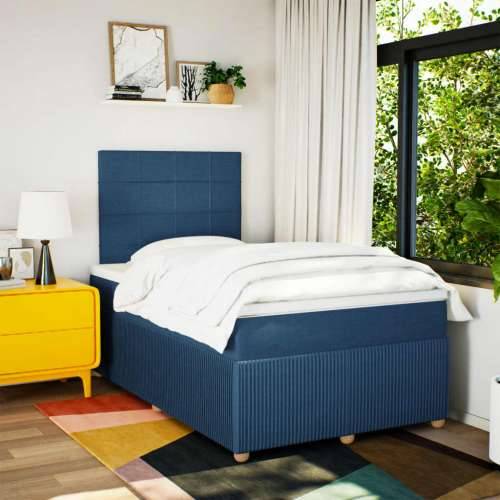 Krevet s oprugama i madracem plavi 120 x 200 cm od tkanine - Plava 120 x 200 cm Blok s kvadratima Cijena