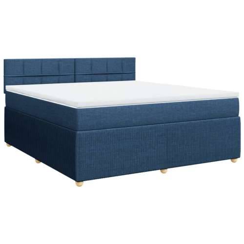 Krevet s oprugama i madracem plavi 180x200 cm od tkanine - Plava 180 x 200 cm Blok s kvadratima Cijena
