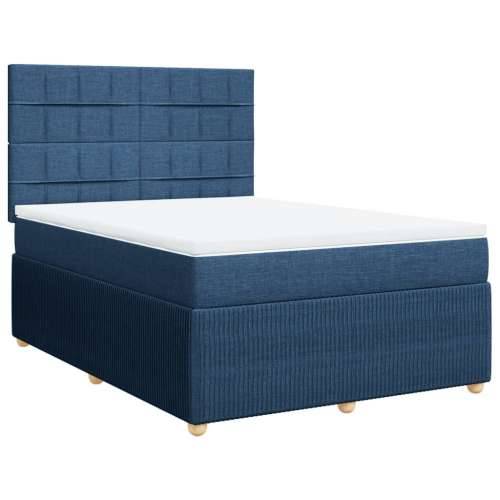 Krevet s oprugama i madracem plavi 140 x 190 cm od tkanine - Plava 140 x 190 cm Blok s kvadratima Cijena