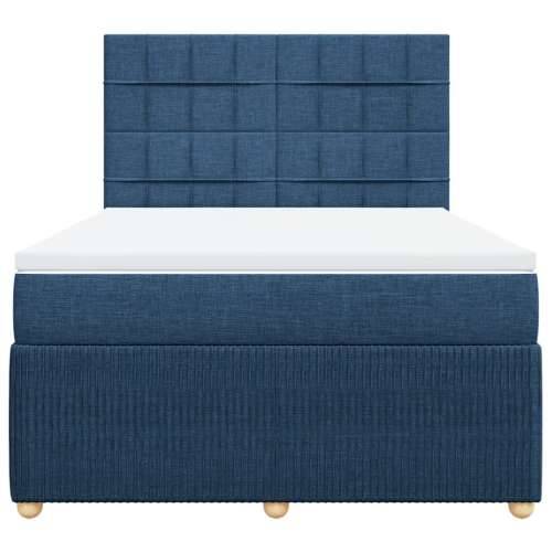 Krevet s oprugama i madracem plavi 140 x 190 cm od tkanine - Plava 140 x 190 cm Blok s kvadratima Cijena