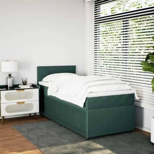 Box spring krevet s madracem tamnozeleni 90x200 cm baršunasti - Tamnozelena 90 x 200 cm Blok s kvadratima Cijena