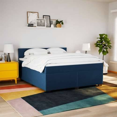 Krevet s oprugama i madracem plavi 180x200 cm od tkanine - Plava 180 x 200 cm Blok s kvadratima Cijena
