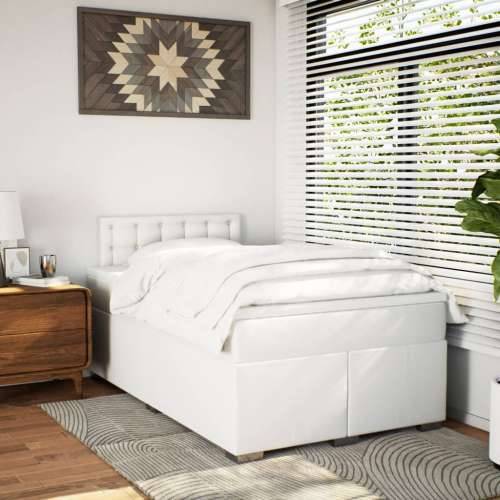Krevet box spring s madracem bijeli 120x190 cm od umjetne kože - Bijela 120 x 190 cm gumbi Cijena