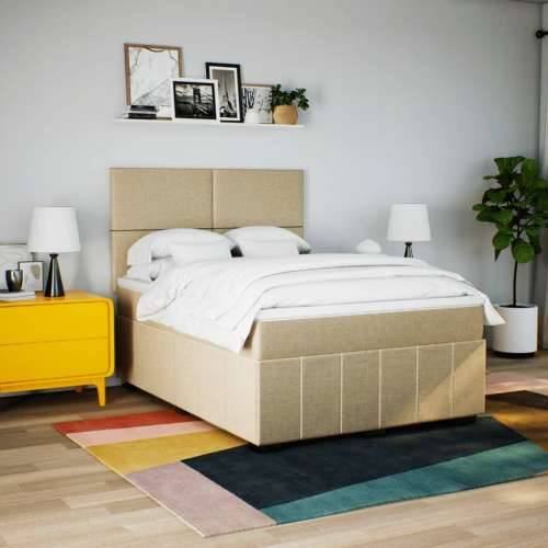 Krevet s oprugama i madracem krem 140 x 190 cm od tkanine - Krema 140 x 190 cm Gladak dizajn Cijena