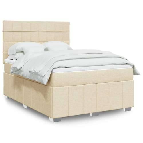 Krevet s oprugama i madracem krem 140 x 190 cm od tkanine - Krema 140 x 190 cm Blok s kvadratima Cijena