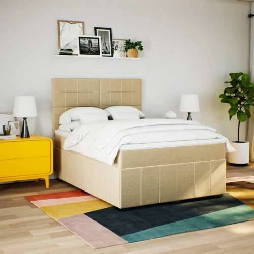 Krevet s oprugama i madracem krem 140 x 190 cm od tkanine - Krema 140 x 190 cm Blok s kvadratima Cijena