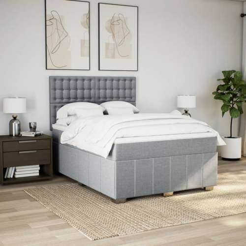 Krevet s oprugama i madracem svjetlosivi 140x190 cm od tkanine Svjetlosiva 140 x 190 cm gumbi Cijena