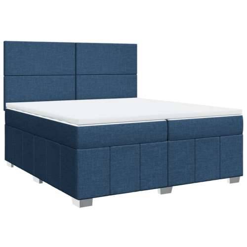 Krevet s oprugama i madracem plavi 200 x 200 cm od tkanine - Plava 200 x 200 cm Gladak dizajn Cijena