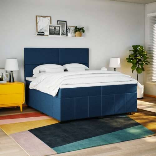 Krevet s oprugama i madracem plavi 200 x 200 cm od tkanine - Plava 200 x 200 cm Gladak dizajn Cijena