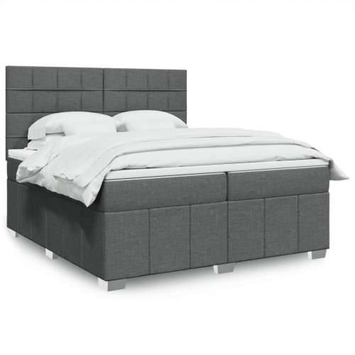 Krevet s oprugama i madracem tamnosivi 200 x 200 cm od tkanine Tamno siva 200 x 200 cm Blok s kvadratima Cijena