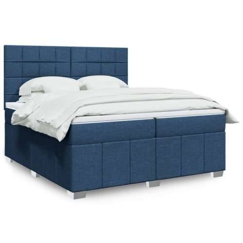 Krevet s oprugama i madracem plavi 200 x 200 cm od tkanine - Plava 200 x 200 cm Blok s kvadratima Cijena