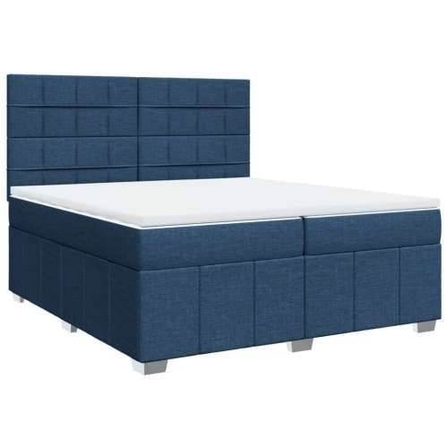 Krevet s oprugama i madracem plavi 200 x 200 cm od tkanine - Plava 200 x 200 cm Blok s kvadratima Cijena