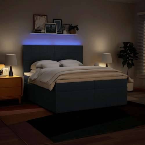 Krevet s oprugama i madracem plavi 200 x 200 cm od tkanine - Plava 200 x 200 cm Blok s kvadratima Cijena