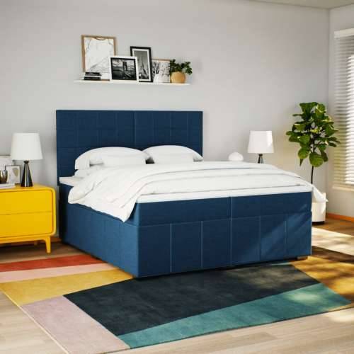 Krevet s oprugama i madracem plavi 200 x 200 cm od tkanine - Plava 200 x 200 cm Blok s kvadratima Cijena