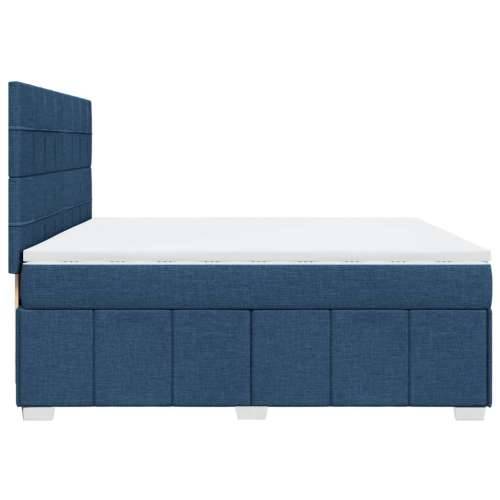 Krevet s oprugama i madracem plavi 200 x 200 cm od tkanine - Plava 200 x 200 cm Blok s kvadratima Cijena