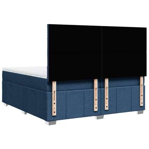 Krevet s oprugama i madracem plavi 200 x 200 cm od tkanine - Plava 200 x 200 cm Blok s kvadratima Cijena
