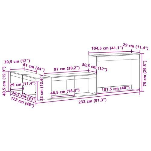 Noćni ormarić s radnim stolom 232x122x75 cm od masivne borovine - Prirodna 232 x 122 x 75 cm 1 Cijena