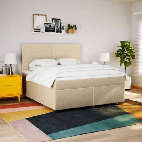 Krevet s oprugama i madracem krem 180x200 cm od tkanine - Krema 180 x 200 cm Blok s kvadratima Cijena