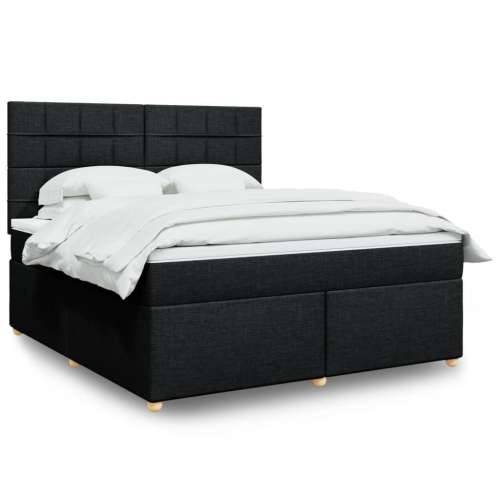 Krevet s oprugama i madracem crni 180x200 cm od tkanine - Crna 180 x 200 cm Blok s kvadratima Cijena