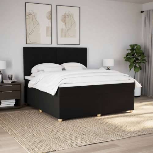 Krevet s oprugama i madracem crni 180x200 cm od tkanine - Crna 180 x 200 cm Blok s kvadratima Cijena