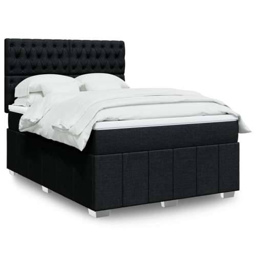 Krevet s oprugama i madracem crni 140 x 190 cm od tkanine - Crna 140 x 190 cm Dizajn s gumbima Cijena