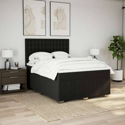 Krevet s oprugama i madracem crni 140 x 190 cm od tkanine - Crna 140 x 190 cm gumbi Cijena