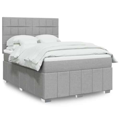 Krevet box spring s madracem svjetlosivi 140x200 cm od tkanine - Svjetlosiva 140 x 200 cm Blok s kvadratima Cijena