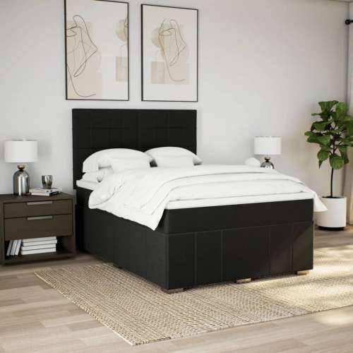 Krevet s oprugama i madracem crni 140x200 cm od tkanine - Crna 140 x 200 cm Blok s kvadratima Cijena