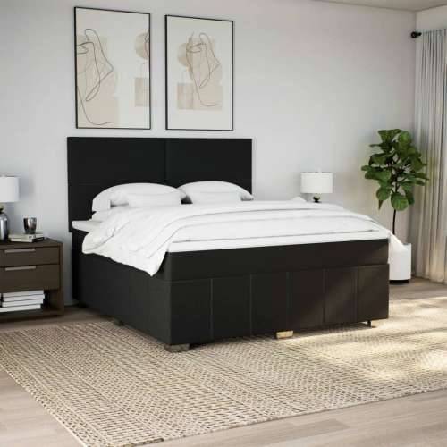 Krevet s oprugama i madracem crni 180x200 cm od tkanine - Crna 180 x 200 cm Gladak dizajn Cijena
