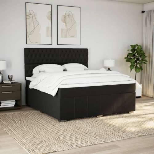 Krevet s oprugama i madracem crni 180x200 cm od tkanine - Crna 180 x 200 cm Dizajn s gumbima Cijena