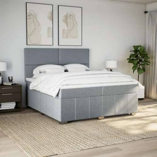Krevet s oprugama i madracem svjetlosivi 200 x 200cm od tkanine - Svjetlosiva 200 x 200 cm Gladak dizajn Cijena