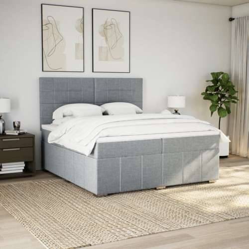 Krevet s oprugama i madracem svjetlosivi 200 x 200cm od tkanine - Svjetlosiva 200 x 200 cm Blok s kvadratima Cijena