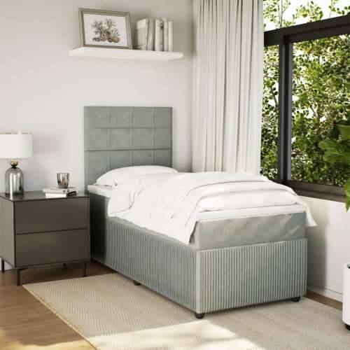 Box spring krevet s madracem svjetlosivi 90x190 cm baršunasti - Svjetlosiva 90 x 200 cm Blok s kvadratima Cijena