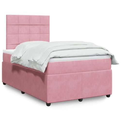 Box spring krevet s madracem ružičasti 120 x 200 cm baršunasti - Ružičasta 120 x 200 cm Blok s kvadratima Cijena