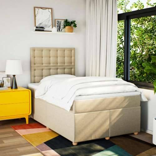 Krevet box spring s madracem krem 120 x 190 cm od tkanine - Krema 120 x 190 cm gumbi Cijena