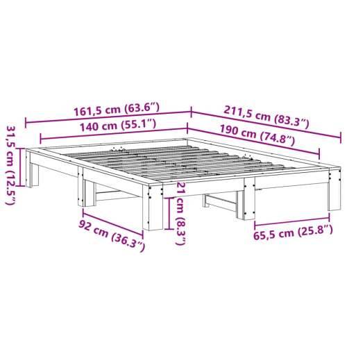 Okvir kreveta bez madraca bijeli 140 x 190 cm masivna borovina Bijela 140 x 190 cm Cijena